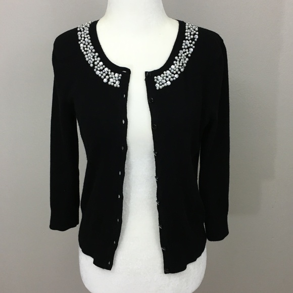 Cable & Gauge Sweaters - Cable & Gauge Black Pearl and Rhinestone Cardigan